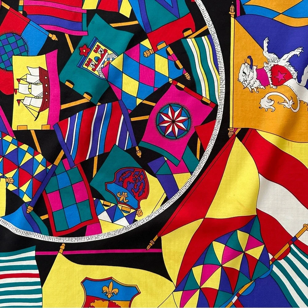 Vintage Harvé Bernard Multicolor Nautical Flag Motif 100% Silk Scarf 34